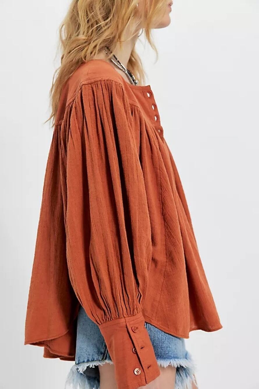 NWT Free People We The Free Autumn Air Top Rust Cotton Linen Boho Blouse L